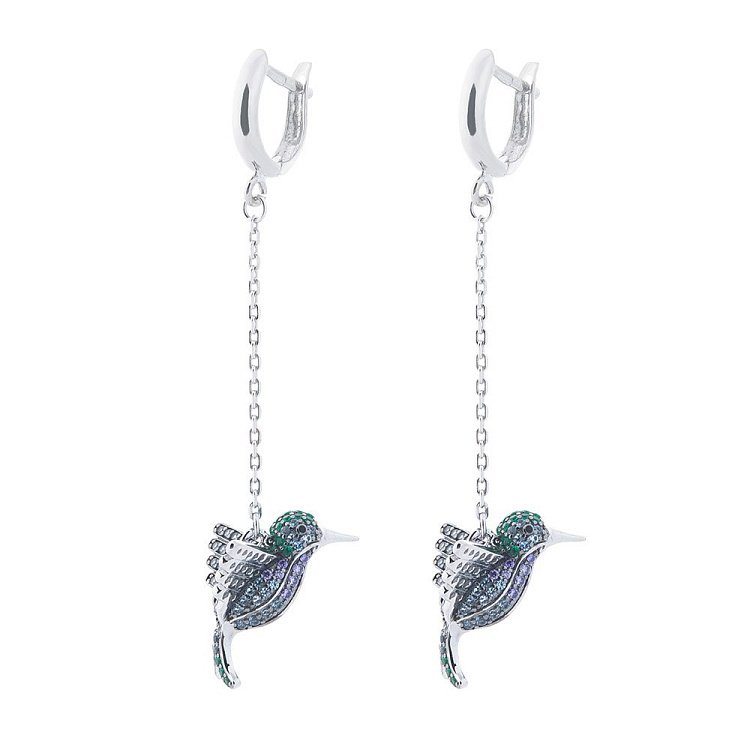 Срібні сережки "Пташка" (фіаніт) 122370 від ювелірного магазину Онікс - 1