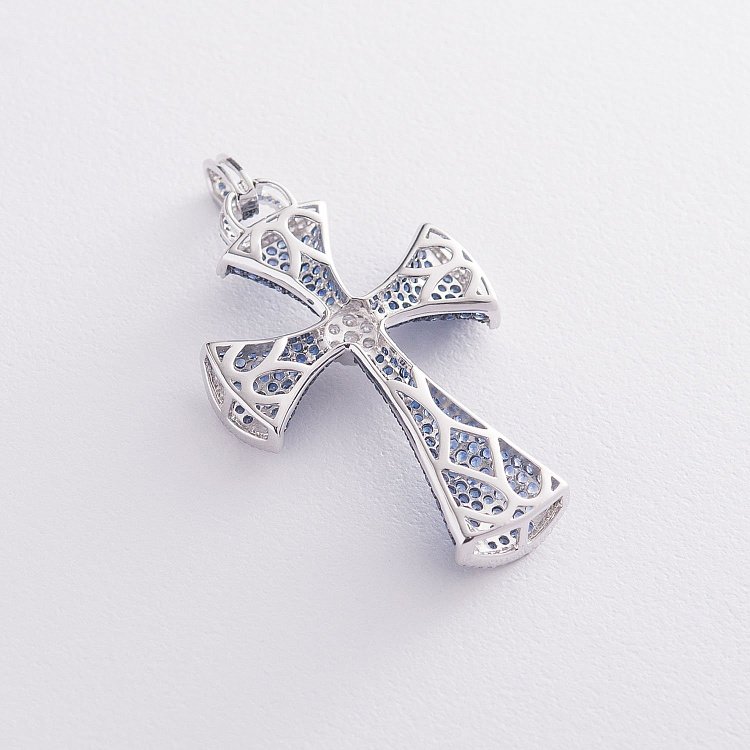 Золотой крестик с бриллиантами и сапфирами пб0055gm от ювелирного магазина Оникс - 2