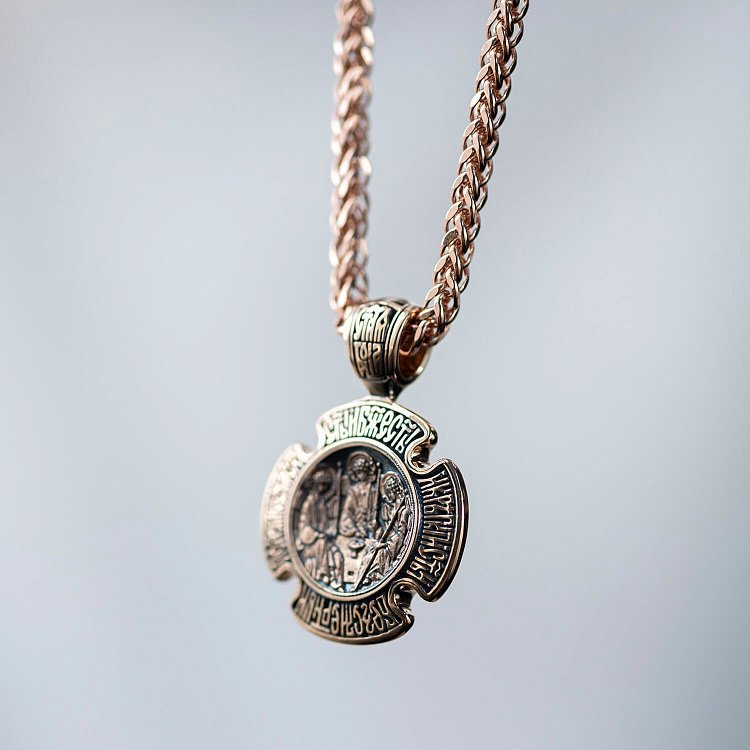 Золотая ладанка "Троица. Божия Матерь "Знамение" п02642 от ювелирного магазина Оникс - 4