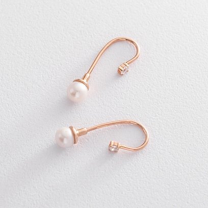 Сережки (культ. прісн. перли, фіаніт) с02807 №3