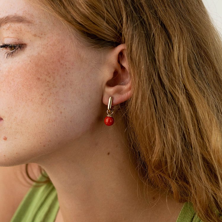 Серьги с кораллом (желтое золото) с08548 от ювелирного магазина Оникс - 4