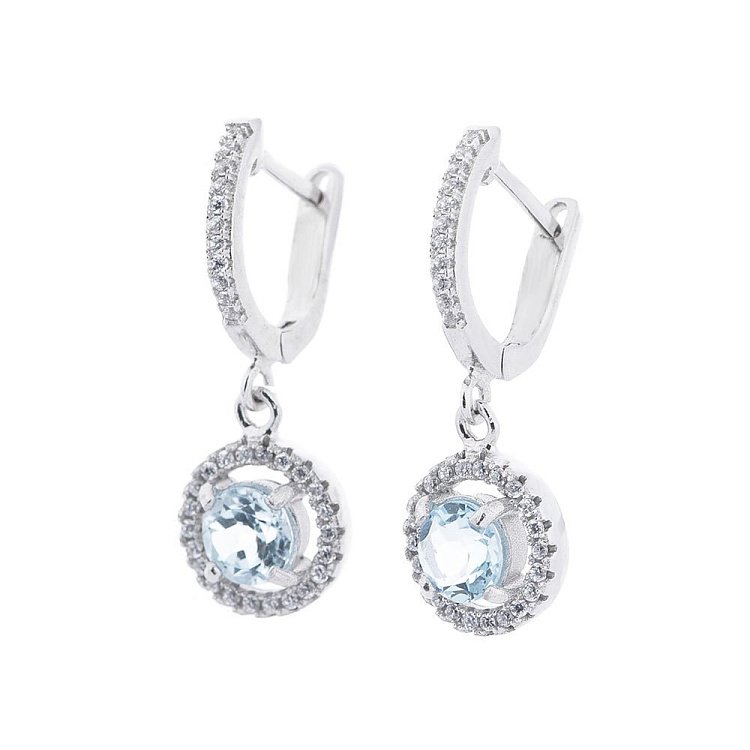 Женские серьги с голубым топазом (фианиты) 121330 от ювелирного магазина Оникс