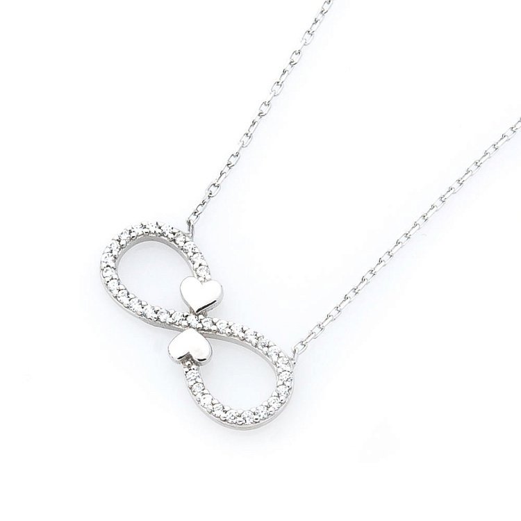 Серебряное колье "Бесконечность и сердечка" с фианитами 18634 от ювелирного магазина Оникс - 2