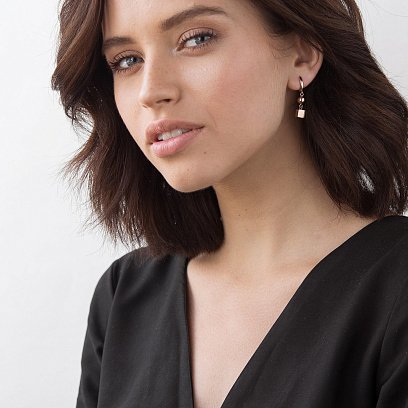 Золотые серьги "Квадратики" с06187 №2