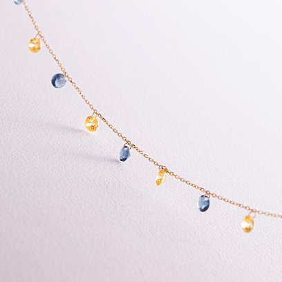 Золоте кольє "Українка" (сині та жовті фіаніти) кол02538 №11