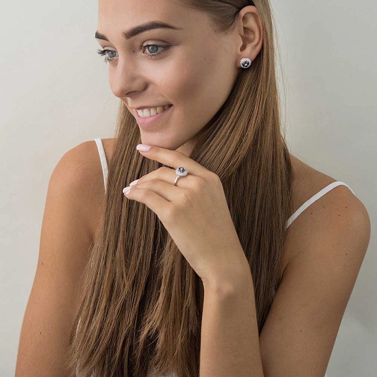 Золотые серьги-пусеты с бриллиантами и сапфирами ER12304DSaj от ювелирного магазина Оникс - 4