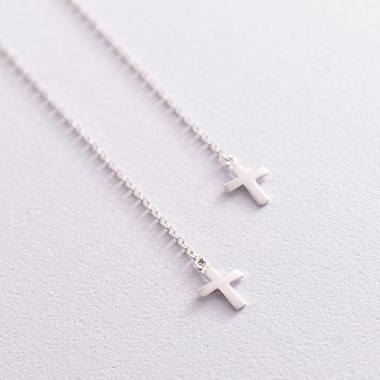 Серебряные серьги - протяжки "Крестики" 123100 от ювелирного магазина Оникс - 6