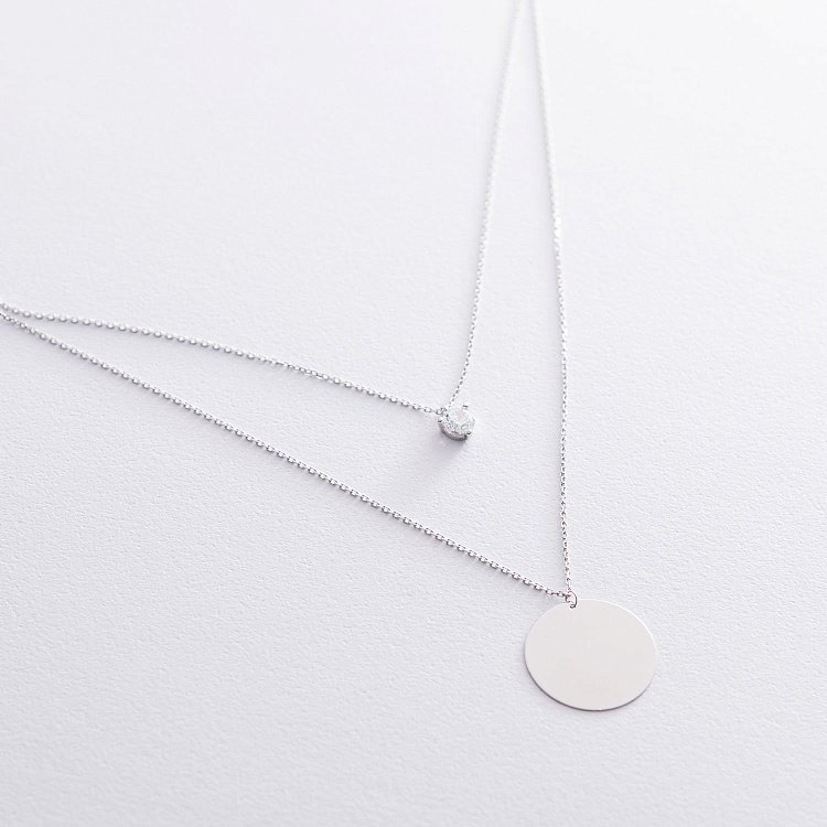 Колье с фианитом в белом золоте (возможна гравировка) кол01679 от ювелирного магазина Оникс - 2