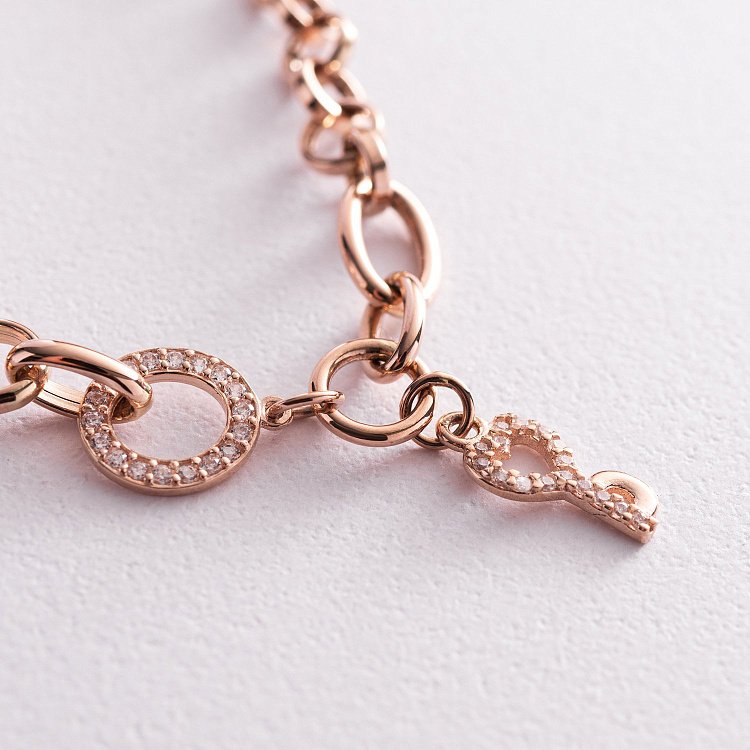 Браслет у червоному золоті "Серце і ключ" (фіаніти) б04934 від ювелірного магазину Онікс - 2