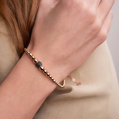 Браслет "Шарики" в красном золоте (черные фианиты) б04698 №2