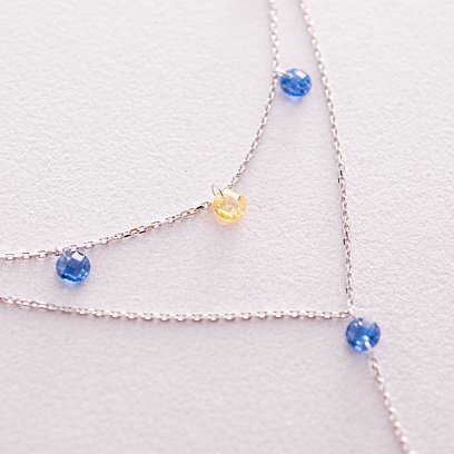 Подвійне золоте кольє - краватка "Українка" (сині та жовті фіаніти) кол02332 №3