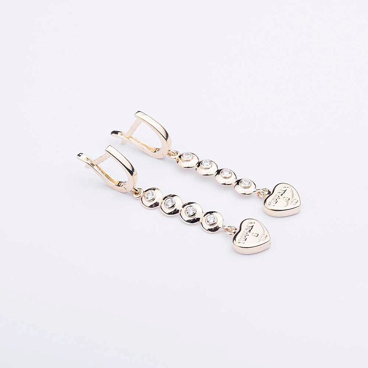 Золоті сережки з серцями і фіанітами с04270 від ювелірного магазину Онікс - 1