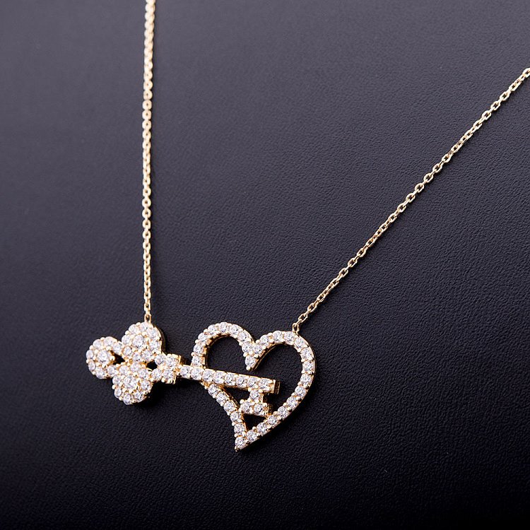 Золотое колье "Ключик и сердце" с фианитами кол00795 - 3 Золотое колье "Ключик и сердце" с фианитами кол00795 от ювелирного магазина Оникс - 3