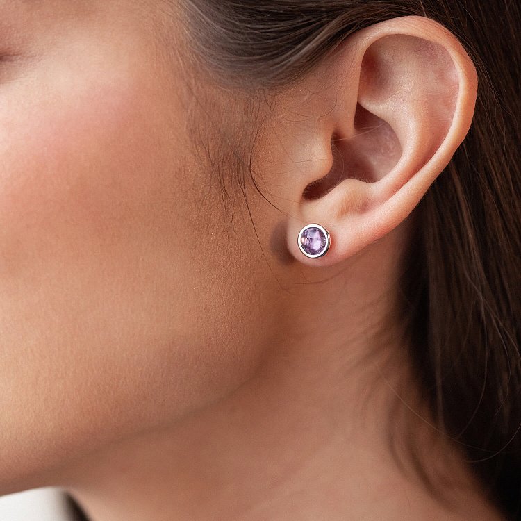 Серебряные серьги - пусеты (аметист) 122172 от ювелирного магазина Оникс - 3