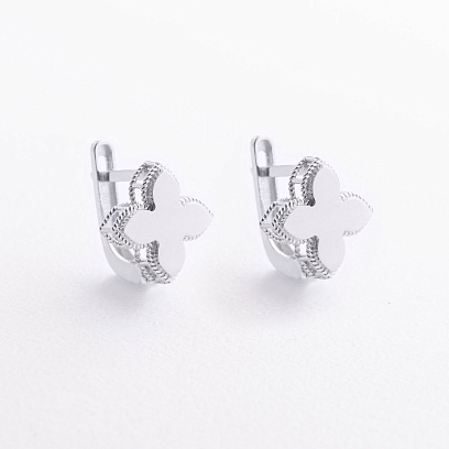 Серьги "Клевер" в белом золоте с09649