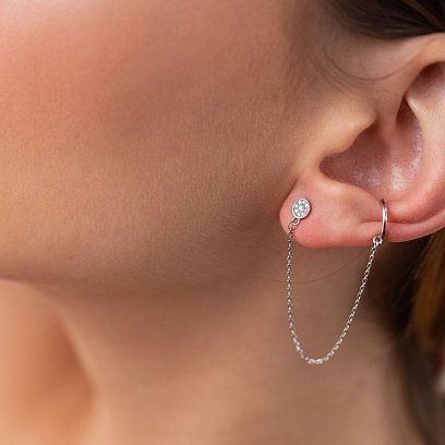 Асиметричні срібні сережки - пусети з фіанітами (сережки - каффа) 902-00898 №5