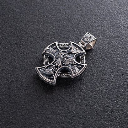 Православный серебряный крест "Распятие Христово. Молитва "Да воскреснет Бог" 1323 №3