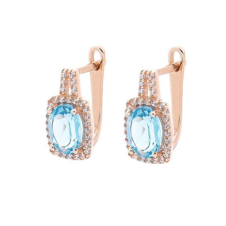 Золотые серьги с голубым топазом и фианитами с04186 от ювелирного магазина Оникс - 1