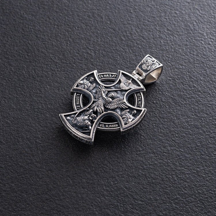 Православный серебряный крест "Распятие Христово. Молитва "Да воскреснет Бог" 1323 от ювелирного магазина Оникс - 2