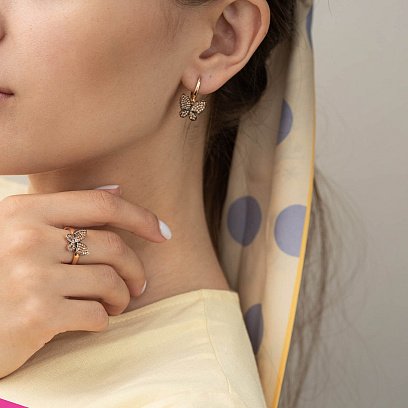 Золота каблучка "Метелик" з фіанітами к05655 №3