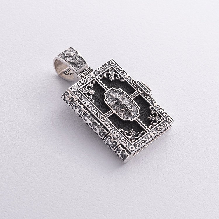 Серебряный православный кулон - книга "Николай Чудотворец. Спаси и Сохрани" с эбеновым деревом 1348 от ювелирного магазина Оникс - 7