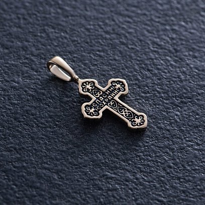 Золотий хрестик "Розп'яття. Спаси і Збережи" з чорнінням п03877 №3