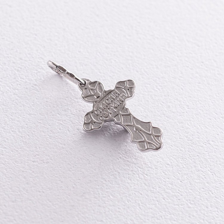 Серебряный крестик с эмалью "Распятие. Спаси и Сохрани" 250047а от ювелирного магазина Оникс - 1