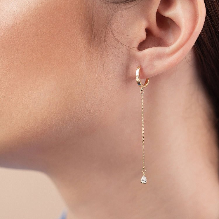 Серьги - кольца "Капельки"  с фианитами (желтое золото) с08352 от ювелирного магазина Оникс - 4