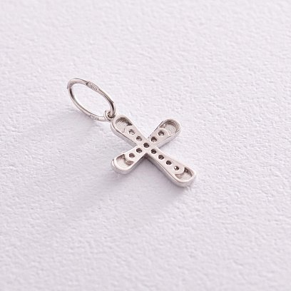 Крестик в белом золоте с фианитами п03760 №3