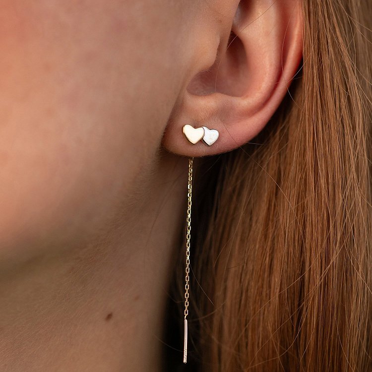 Золотые серьги - протяжки "Сердечки" с08804 от ювелирного магазина Оникс