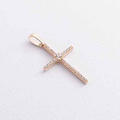 Хрестик у жовтому золоті (фіаніти) п04033