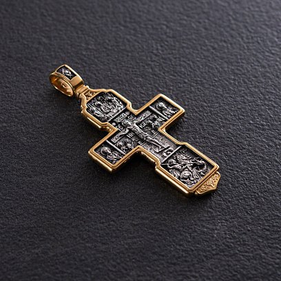 Срібний хрест "Розп'яття Христове. Архангел Михаїл. Микола Чудотворець. Казанська ікона" 132721 №2