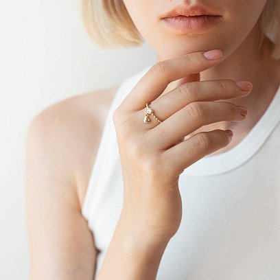 Каблучка "Сердечко" в жовтому золоті (фіаніт) к07065 №10