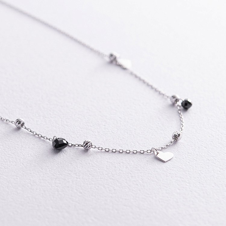 Золотое колье "Сердечки" с черными фианитами кол02362 от ювелирного магазина Оникс - 2