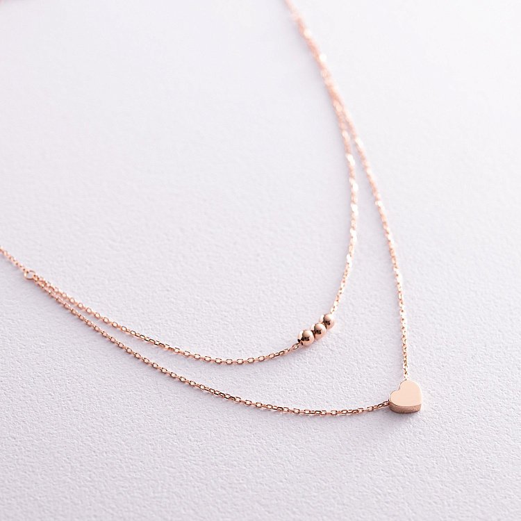 Двойное золотое колье "Шарики и сердечко" кол02293 от ювелирного магазина Оникс