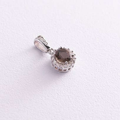 Золотой кулон (дымчатый топаз, фианиты) п01336б