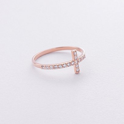 Каблучка "Хрестик" в червоному золоті (фіаніти) к08196 №3