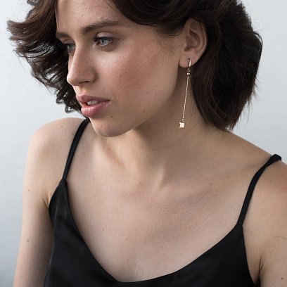 Золоті сережки з квадратиками с06303 №3