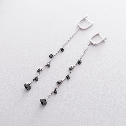 Серебряные серьги на английской застежке с фианитами 122536 №2