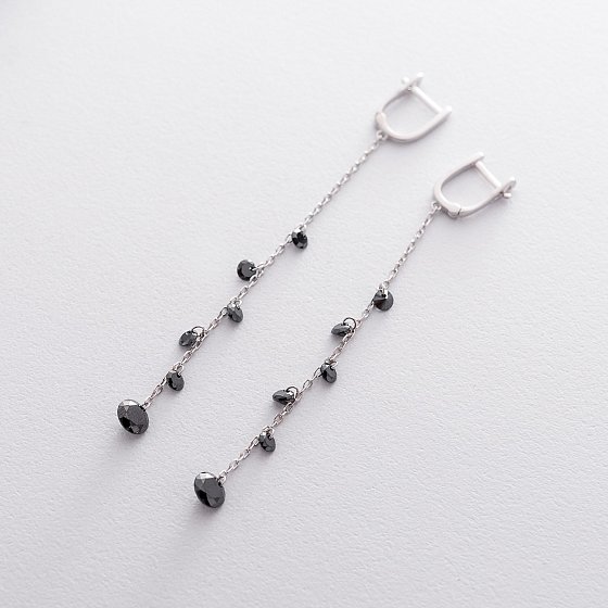 Серебряные серьги на английской застежке с фианитами 122536 №2