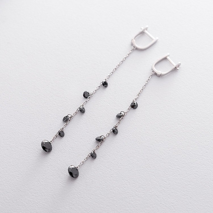 Серебряные серьги на английской застежке с фианитами 122536 от ювелирного магазина Оникс - 1