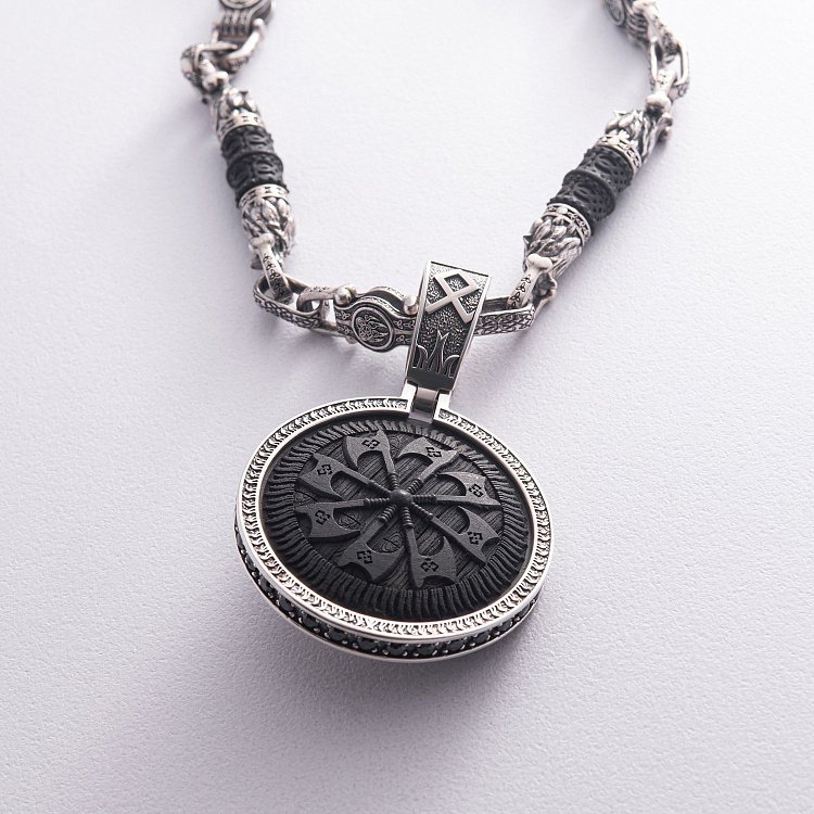 Чоловічий срібний ланцюжок "Вовки" з ебеновим деревом 812 від ювелірного магазину Онікс - 14