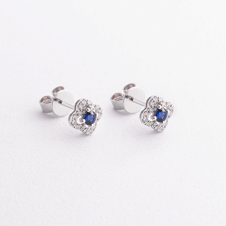 Золоті сережки - пусети "Конюшина" (діаманти, сапфіри) сб0631ca від ювелірного магазину Онікс - 1