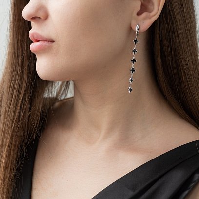 Серебряные серьги "Клевер" 122683 №4