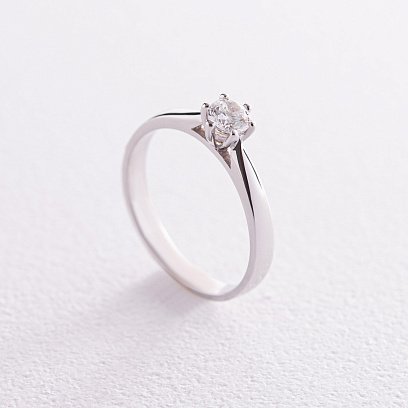 Заручальна каблучка з фіанітом (біле золото) к07171