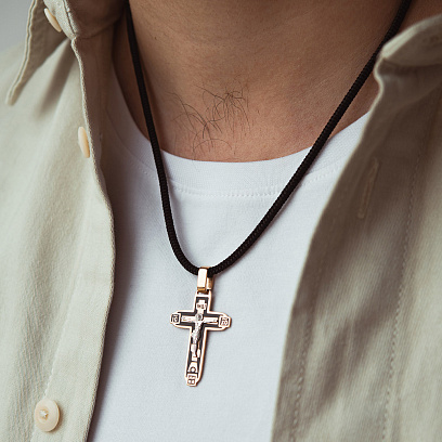 Православний золотий хрест "Розп'яття" (емаль) 250070Е №2