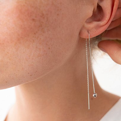 Серьги "Шарики" в белом золоте на цепочке с07985 №4