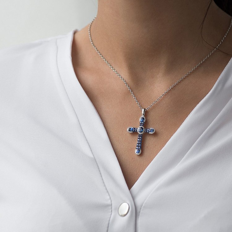 Золотий хрестик з сапфірами і діамантами пб0059gm від ювелірного магазину Онікс - 4