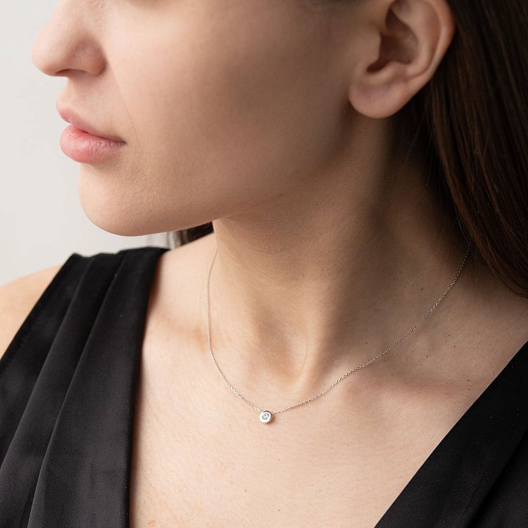 Золотое колье с фианитом кол01622 от ювелирного магазина Оникс - 5