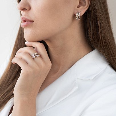 Серьги в красном золоте с фианитами с07035 №3